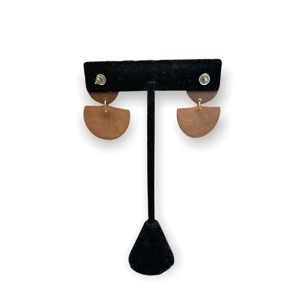 Handmade Nude & Gold Two Tier Clay Earrings - Picture 2 of 3